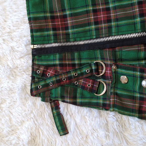 Y2K Tripp Green & Red Tartan Plaid Pleated Cargo Kilt Size XS - Picture 2 of 10